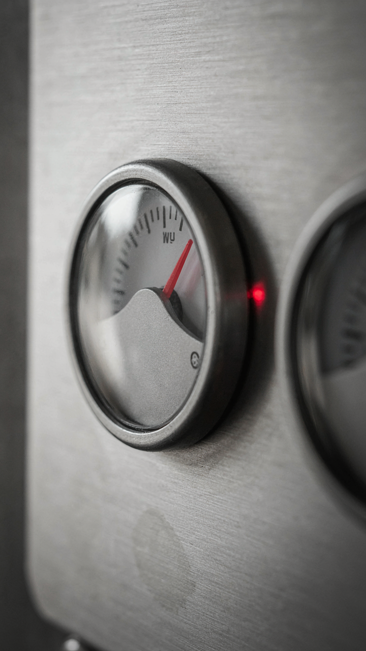 A greywater tank indicator on an RV control panel showing it is full.