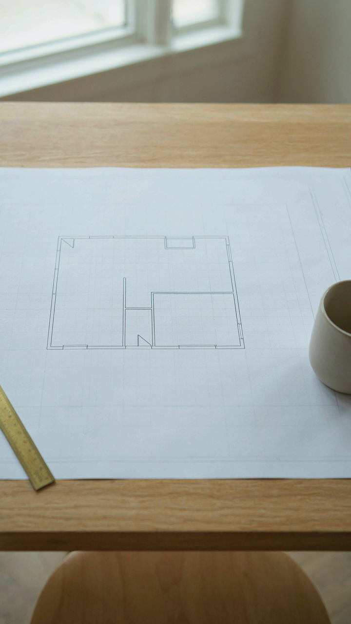 A blank blueprint showing only the structural outline of a small room.