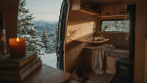 Warm van interior shows good van insulation guide on a cold day.