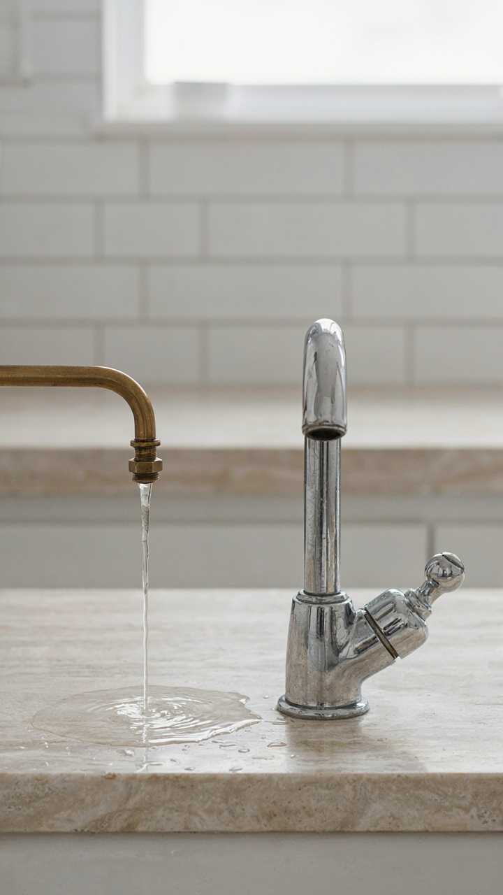 A small stream of water flows from a narrow nozzle, demonstrating flow restriction.