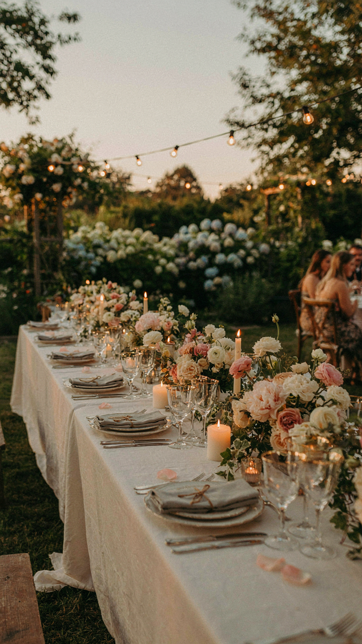 A wedding table with a dominant light and softer fill lights.