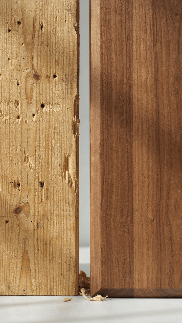 Rough, old wood next to smooth, new wood.