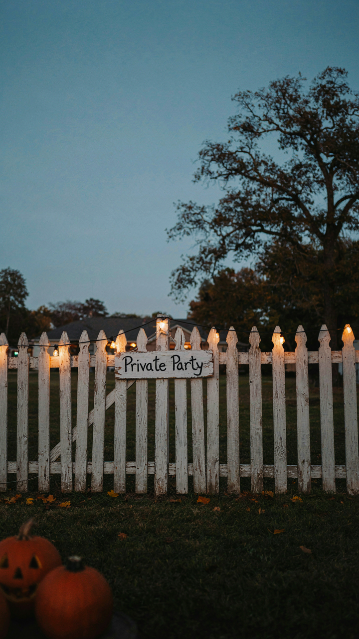 A clearly marked fence with a 'Private Party' sign defines a property boundary.