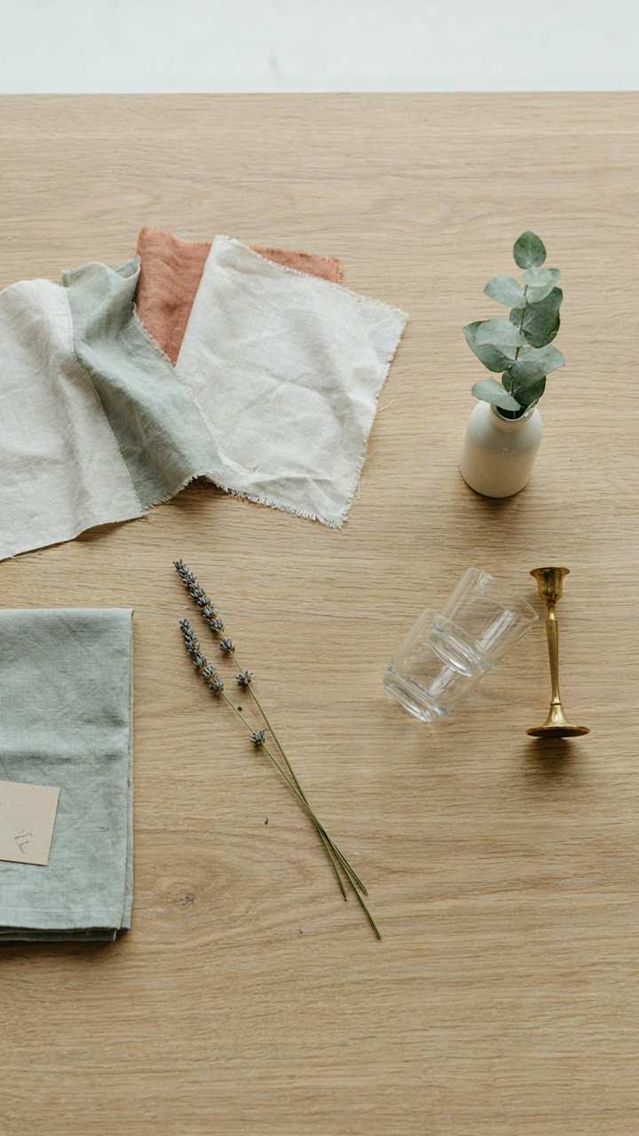 A planning board with notes and samples for a summer tablescape.