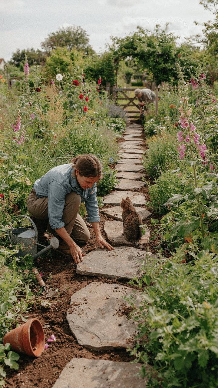 A person lays stepping stones to make a clear path.